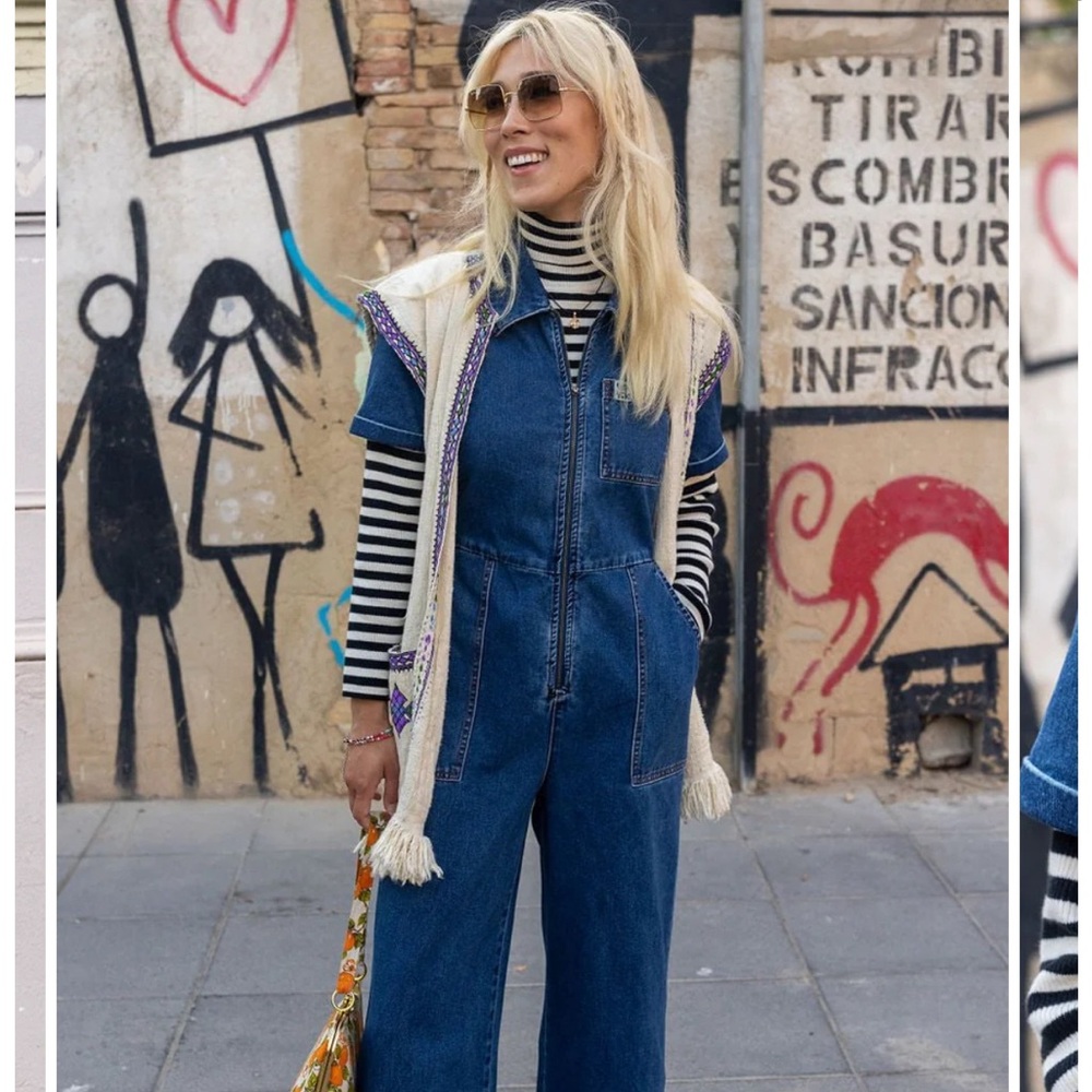 Lucy & Yak Ragan Jumpsuit: Organic denim - Mid Wash Blue US 12 (UK 16)